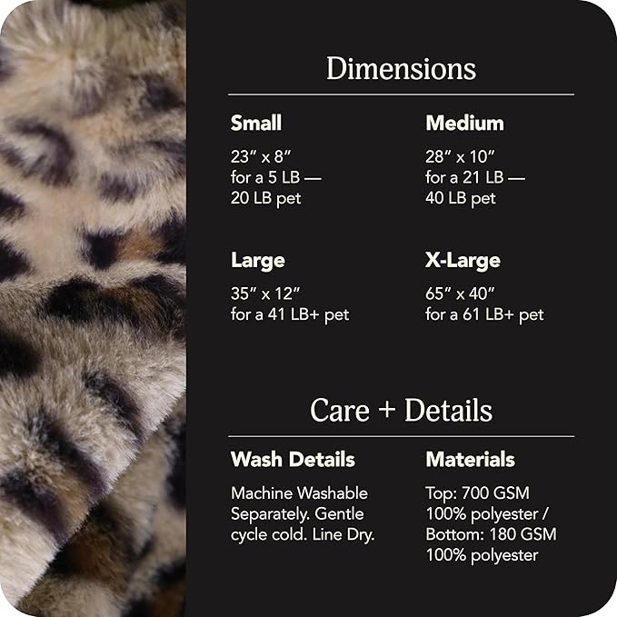UnHide Floof Pet Bed - Large (35" x 12") - Extra Soft Dog Bed - Removable Faux Fur Cover - Machine Washable - Helps Ease Pet Anxiety & Provides The Perfect Sleep - Leopard