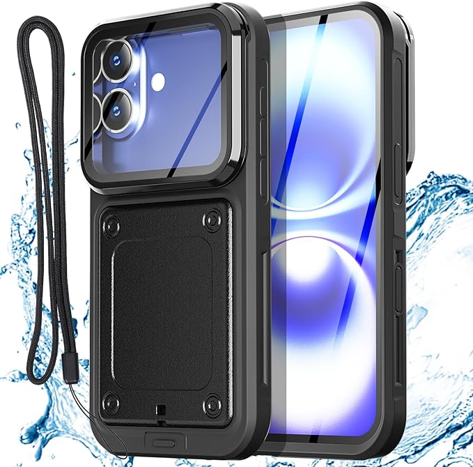AICase Waterproof Phone Case,Universal Self-Check Function Underwater Pouch Dry Bag Beach Floating Shower Snorkeling for iPhone 16/16pro/15/15pro/14/14pro/13/13pro/12/12pro,11pro/xs/x for 6.3" Black