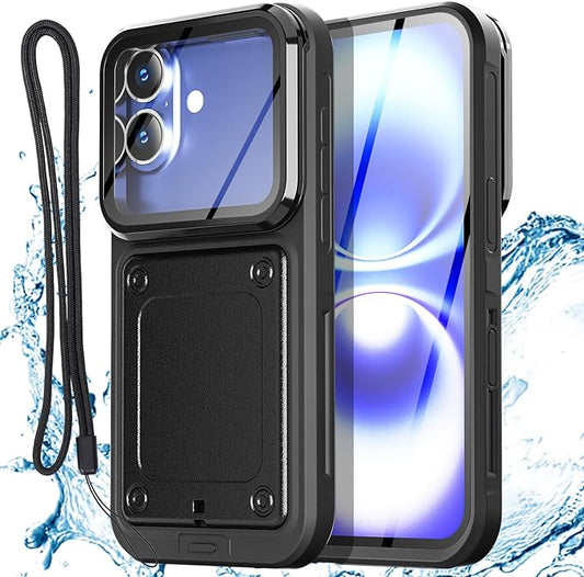 AICase Waterproof Phone Case,Universal Self-Check Function Underwater Pouch Dry Bag Beach Floating Shower Snorkeling for iPhone 16/16pro/15/15pro/14/14pro/13/13pro/12/12pro,11pro/xs/x for 6.3" Black