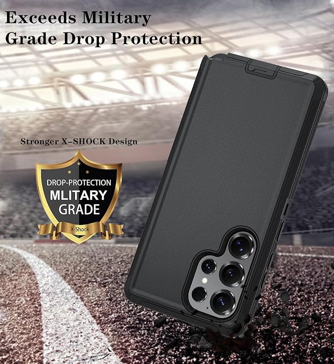 ONOLA Phone Case for Samsung Galaxy S25 Ultra Case with HD Screen Protector, Heavy Duty Shockproof & Dropproof 3-Layer Cover Phone Case for Galaxy S25 Ultra 6.9''，Black