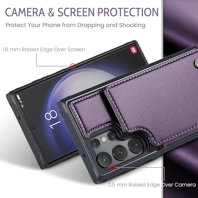Bemal for Samsung Galaxy S23 Ultra Wallet Case with Card Holder, RFID Blocking, Shockproof Leather Kickstand for Men and Women, Durable Protective Phone Cover for 6.8", Purple