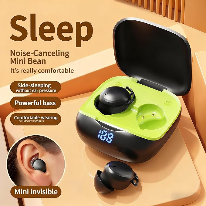 Wireless Sleep Earbuds, Mini Invisible Noise Masking Headphones for Side Sleepers, Bluetooth 5.4, All-Night Wear, Powerful Bass & Weightless Cloud Feeling (Dark Green)