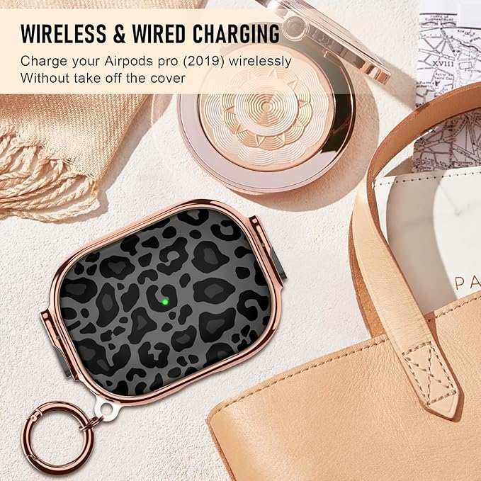 Maxjoy for Cute Airpods Pro 2 case with Safety Lock,Compatible Airpods Pro Case 2nd/1st Gen,for Leopard Print AirPods Case Coverfor Women Girly with Keychain-Black