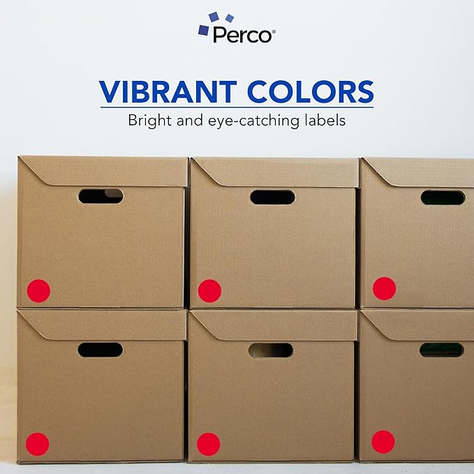 Perco Red 2-Inch Round Circle Dot Sticker Labels with Easy Peel Perforation - 500 Labels per Roll - Strong Adhesion, Vibrant Colors for Organizing, Crafting & More - Made in USA