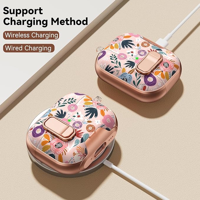 for AirPod Pro 3 Case 2025, with Safty Lock & Phone Stand for Pink AirPod Pro 3 Generation Case Cover for Women Girly, iPod Pro 3 Cases with Keychain & Cleaner Kit - Pink Berry Flower