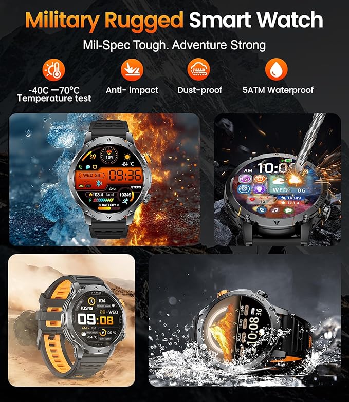 LIGE Smart Watch for Men with Flashlight,1.7" Smartwatch with 100+ Sports Modes,1000mAH,Health Tracker,IP68 Waterproof, Smart Watch for Android iOS Black 3 Straps 2 Chagers