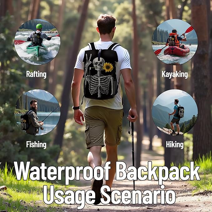 Waterproof Dry Bag Heavy Duty Marine Dry Bags for Kayaking Hiking Skull Sunflower Black Backpack Roll-Top Closure Bag - Backpack Waterproof Phone Case 35L/55L/85L