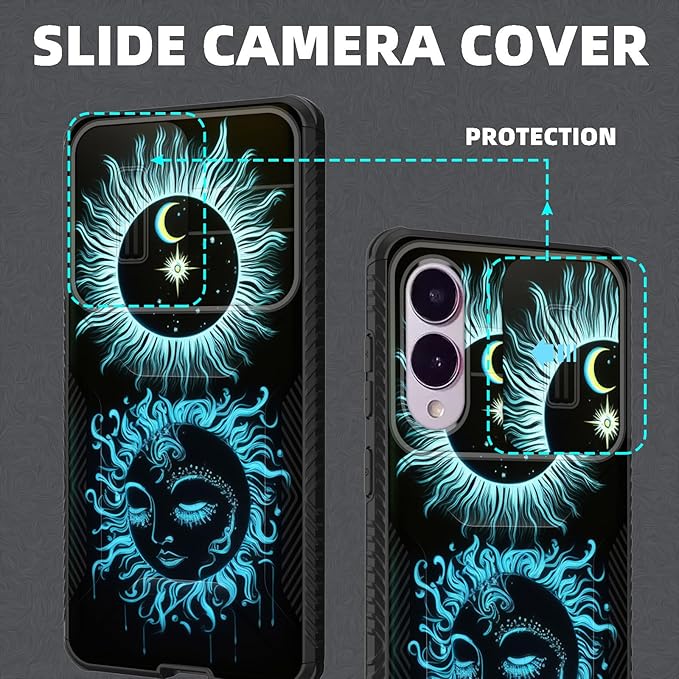 for Galaxy S25 Edge Case Built in Slide Camera Lens Cover,Heavy Duty Shockproof Protection Dual Layer Case for Samsung Galaxy S25 Edge 2025,Sun Moon