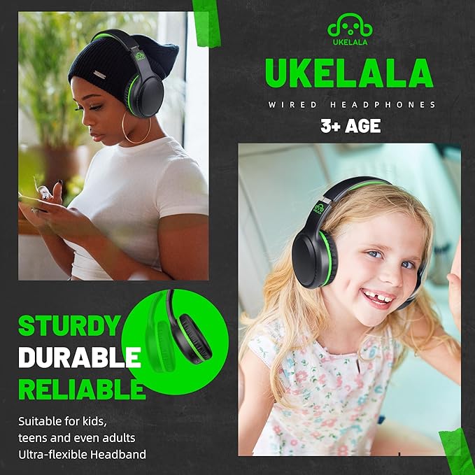 U2B Active Noise Canceling Wired & Wireless Bluetooth 6.0 Headphones with Microphone, Foldable Lightweight Head Phones with Volume Control‌ for Kids Adult School Black Green