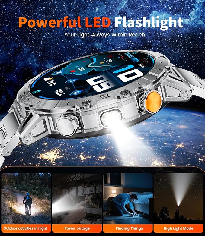 LIGE Smart Watches for Men 1000mAh Battery/LED Flashlight/3 Straps, 1.7" Ultra HD Screen Outdoor Smartwatch with 111 Sports Modes, Bluetooth Call 5ATM Waterproof Fitness Tracker Android iOS,Sliver