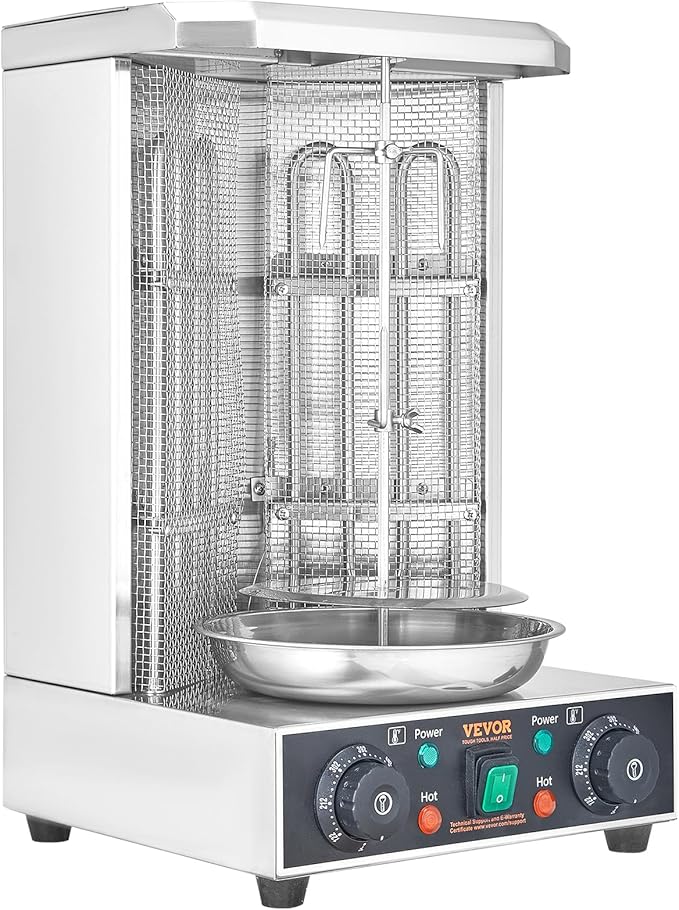 VEVOR Shawarma Grill Machine, 122°F-572°F, 13lbs Capacity, Chicken Shawarma Cooker Machine with 2 Burners, Stainless Steel, Electric Vertical Broiler Gyro Rotisserie Oven for Home and Commercial Use