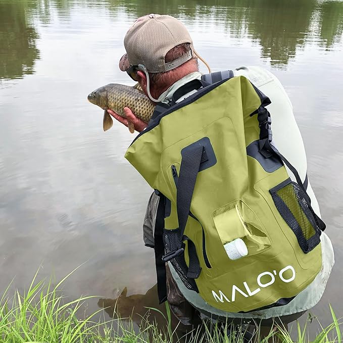 Malo?™o DryPack 30L Waterproof Backpack, Roll-Top Dry Bag Backpack with Padded Straps, Floating Design for Beach, Kayaking, Fishing, Boating, Travel, and Water Sports, Dark Green