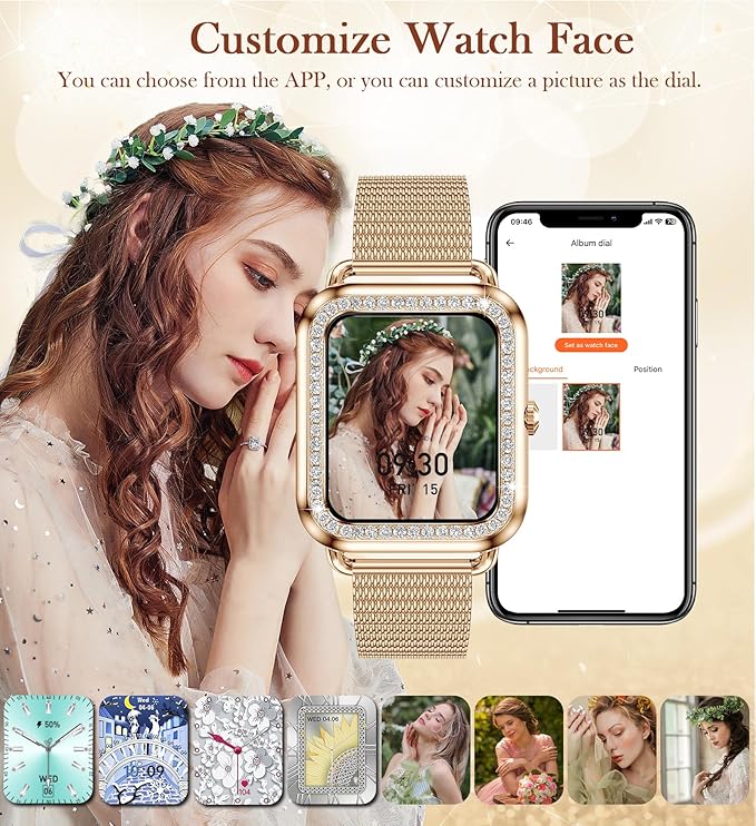 Smart Watch with Bluetooth Call (Receive/Dial) for Women, 1.6" HD Touch Screen Digital Watch Fitness Tracker with Heart Rate Sleep SpO2 Monitor Multiple Sports Modes, Compatible with iPhone Android