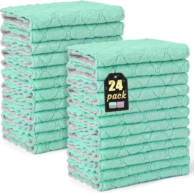 24 Pack Kitchen Cloth Dish Towels, No Shedding Soft Premium Dishcloths, Absorbent Microfiber Cleaning Cloth for Cleaning Dishes, Kitchen, Bathroom, Car