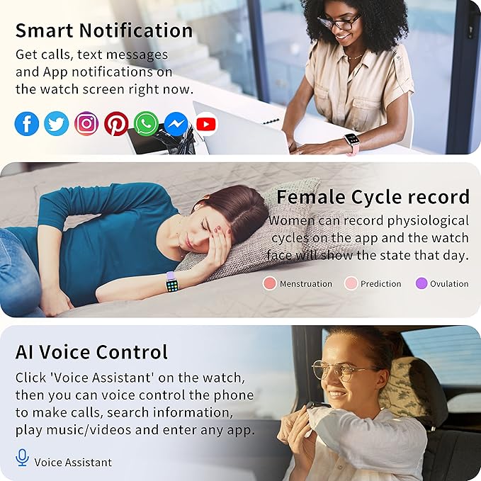 Popglory Smart Watch Answer/Make Calls, 1.85'' Smartwatch with AI Voice Control, Blood Pressure/SpO2/Heart Rate Monitor, Fitness Tracker Watch 2 Straps for Men Women for iOS Android Phones