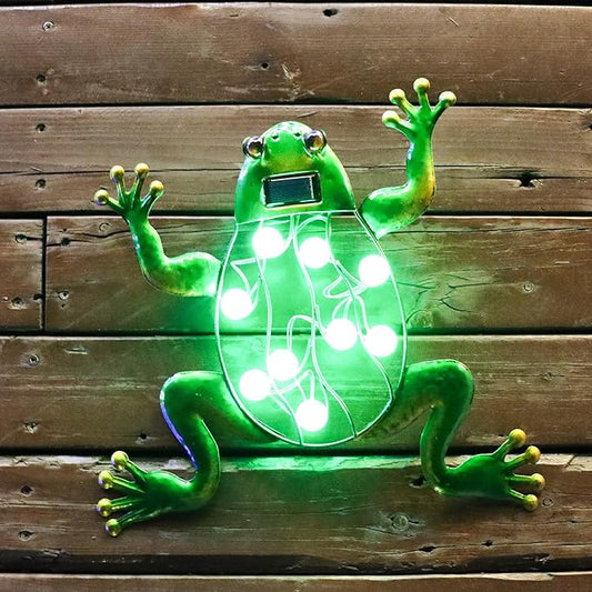 J-Fly Metal Frog Solar Lighted Wall Art Decor Outdoor Garden Fence Art Hanging Decorations for Yard Lawn Balcony Patio 13 * 13 inch Large