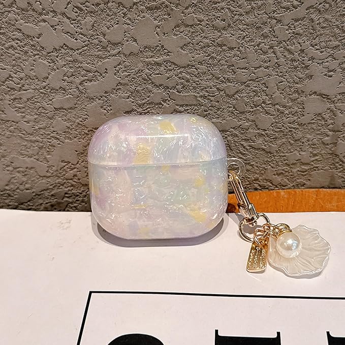 for AirPod 4 Case Cute Shell Pearl Ocean Design for Women Girls TPU Protective Cover with Keychain Compatible for AirPods 4th Generation (Colored Shell)