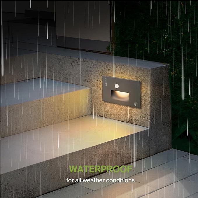 ASD LED Recessed Step Light Fixture, Outdoor & Indoor Stair Tread Lighting | 3CCT, Motion Sensor, Waterproof, ETL Listed | 3W 120LM 3000K-5000K 120V | Staircase Hardwired Illumination | Black, 4 Pack