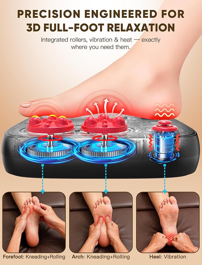 Shiatsu Foot Massager with Heat & Vibration ：Deep Kneading Foot Massager for Plantar Fasciitis, Neuropathy, Circulation, Electric Feet Massager Machine for Women Men, Relax for Home Office Use