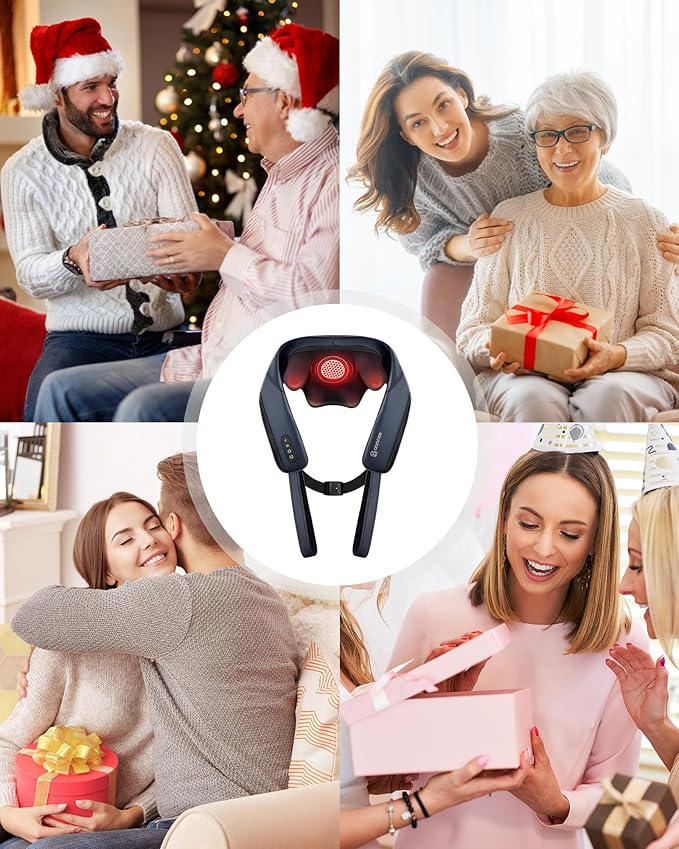 COMFIER Shiatsu Neck Massager with Heat, Cordless Neck and Shoulder Massager for Pain Relief Deep Tissue, Graphene Heating, 4D Kneading Massage Pillow, White Elephant Gift