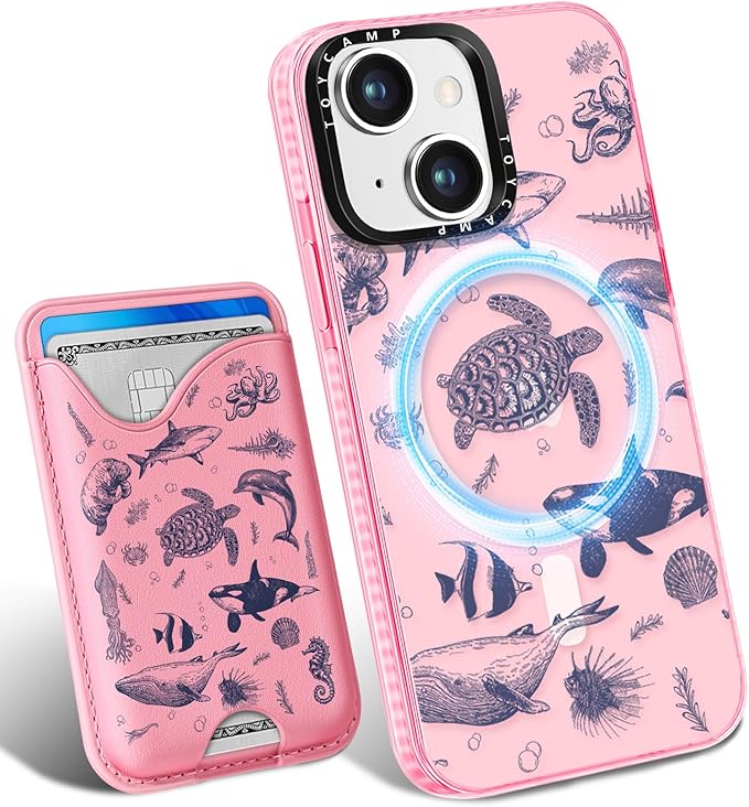 Toycamp for iPhone 15 Plus Case - Compatible with Magsafe Credit Card Holder Wallet Magnetic Cute Women Teen Girls Kawaii Girly Unique Sea Design Phone Cover for Apple 15 Plus 6.7"