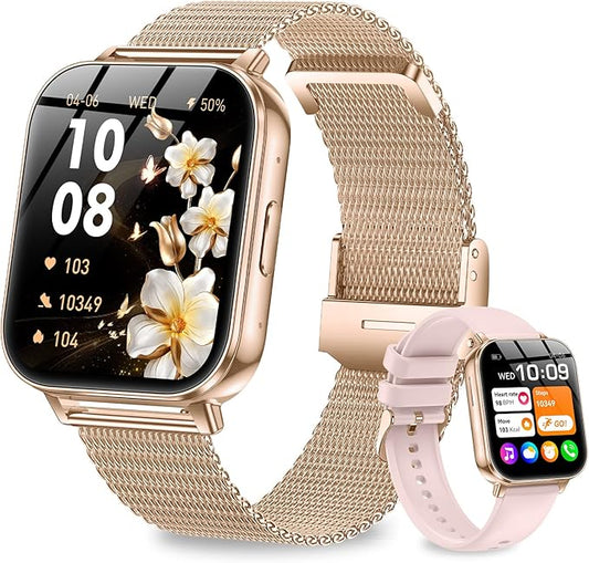 Smart Watch for Women, 1.83" HD Touch Screen Smartwatch, 1000mAh Battery, Bluetooth Calling, Heart Rate, SpO2, Sleep Monitor, 120+ Sports, IP68 Waterproof, 2 Bands Compatible iPhone Android, RoseGold