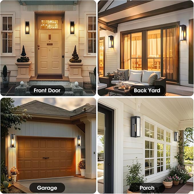 Large Motion Sensor Exterior Wall Lights Sconces 2Pack, 15.3" Waterproof Dusk to Dawn Black Exterior Lighting Fixtures Wall Mount, Modern Front Porch Sconce Coach Lights Outdoor for Garage House