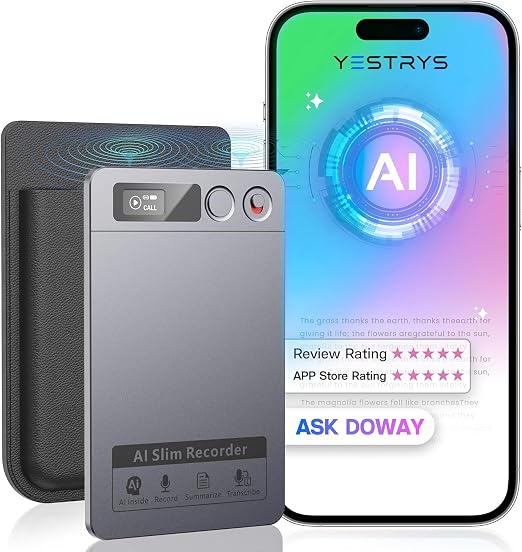 AI Voice Recorder, Note Voice Recorder - Transcribe & Summarize, AI Noise Cancellation Technology, Supports 152 Languages, 64GB APP Control Audio Recorder for Lectures, Meetings, Calls