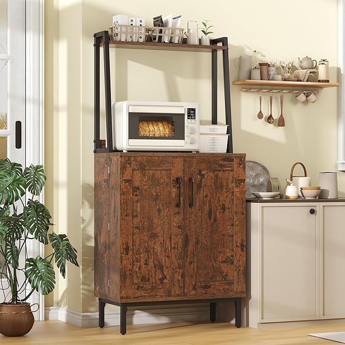 51" Pantry Cabinet, Kitchen Pantry Storage Cabinet with, Storage Shelves, Modern Kitchen Hutch with Microwave Stand, Adjustable Shelves, Food Pantry Cabinet for Dining Room (Brown)
