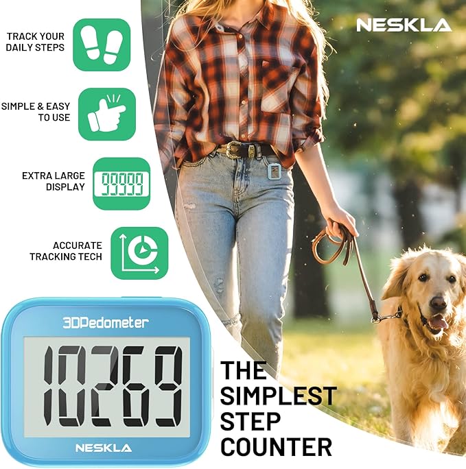 3D Pedometer for Walking, Simple Step Counter with Large Digital Display, Step Tracker with Removable Clip Lanyard, Accurately Track Steps for Men Women Kids Adults Seniors