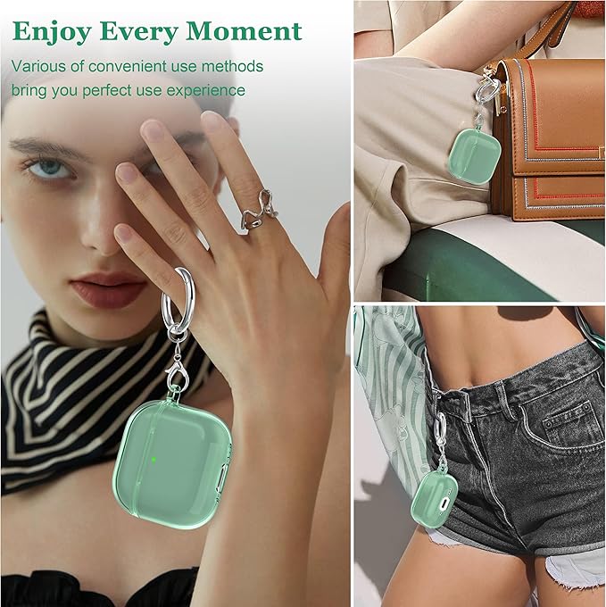 for AirPods 4th Generation Case Cover 2024, Military-Grade Shockproof, Soft TPU Highly Transparent Anti-Yellowing for AirPods 4 Case with Cleaning Kit & Cute Round Buckle, Clear Green