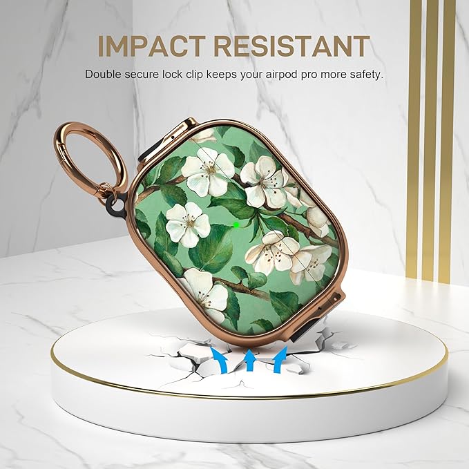 Maxjoy for AirPods Pro 2nd/1st Generation Case with Lock, Flower AirPods Pro 2 Case Lock Protective Cute AirPod Pro Cover for Women Men with Keychain for Airpod Pro (2023/2022/2019), Floral