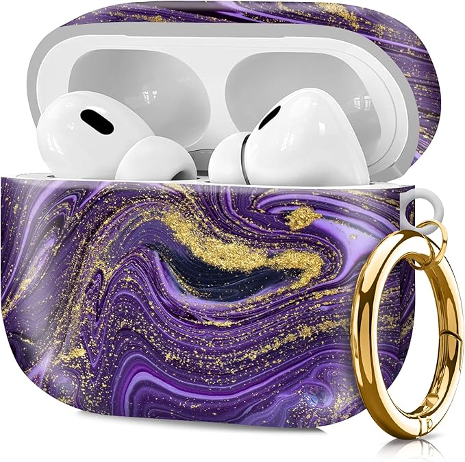 Compatible with Airpod pro 2nd/1st Generation Case Cover with Gold Round Keychain Cute Pattern Hard & Anti Slip Cover for Men Women & Girls（Purple Mountain）