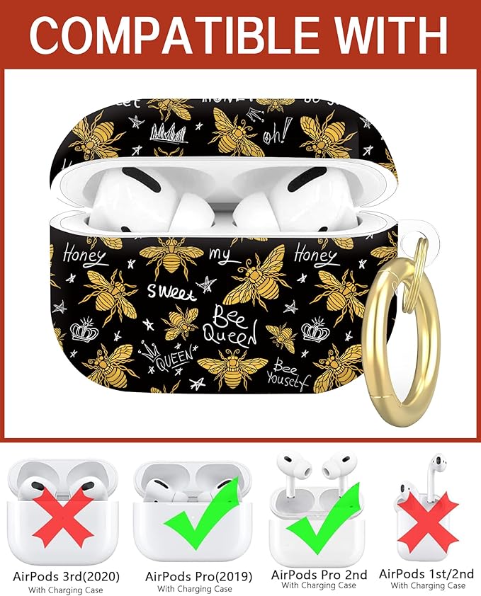 Compatible with Airpod Pro 2nd/1st Generation,360° Full Protection Cover for Girl Women,Cute Accessories Hard Case Portable & Shockproof for Airpod Pro 2nd Charging Case 2023/2022/2019(Bee)