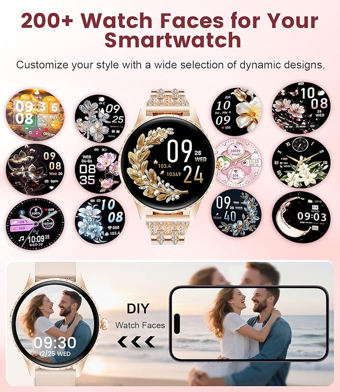 Smart Watches for Women with 1.32" AMOLED Display, Bluetooth Calling, 121 Sports Modes, Heart Rate & Sleep Monitor, Fitness Tracker, IP68 Waterproof, 2 Bands, Compatible with Android iOS
