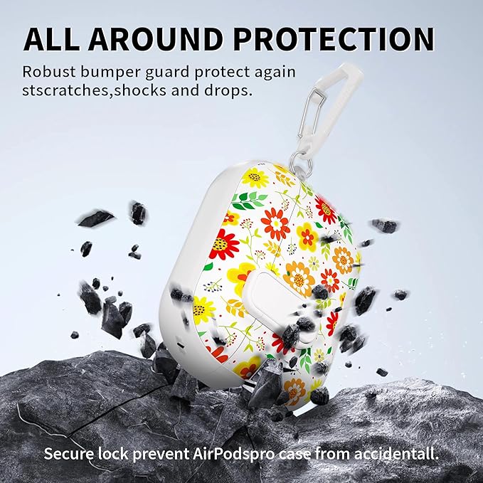 for AirPods Pro 3 Case(2025) with Secure Lock Clip and Phone Stand,Floral Girly Style Protective Cover with Cleaning Kit and Hand Strap for Apple AirPod Pro 3 Generation (Sunflower Petals)
