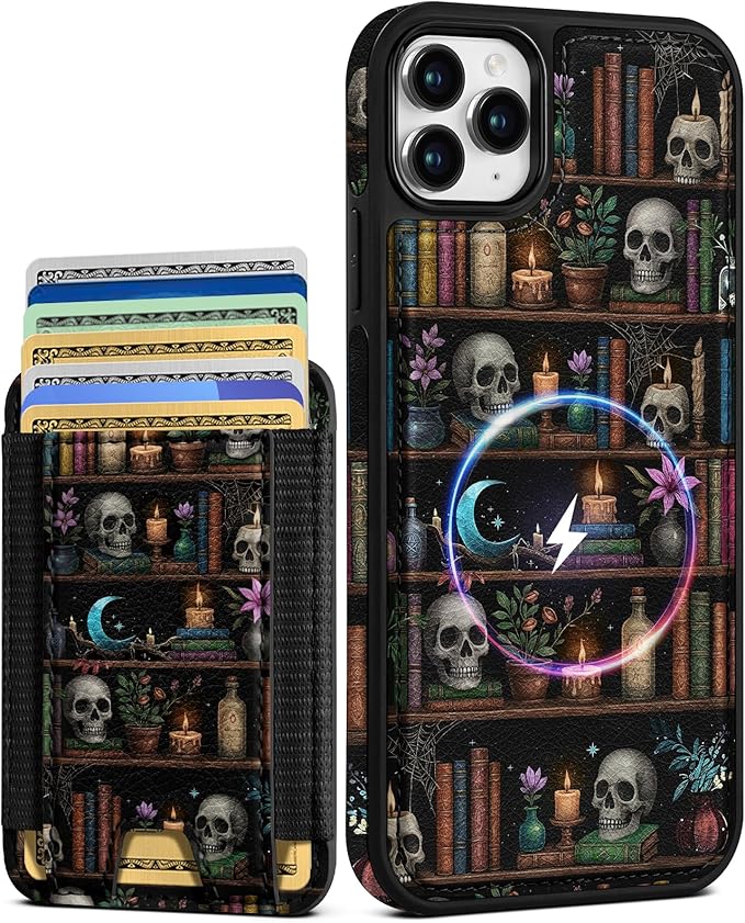 Shorogyt for iPhone 11 Pro Max Wallet Case - Fits 5 Cards, Compatible with Magsafe Detachable Magnetic Credit Card Holder Leather Cardholder Cute Phone Cover Women Girls for Apple 11 ProMax, Bookshelf