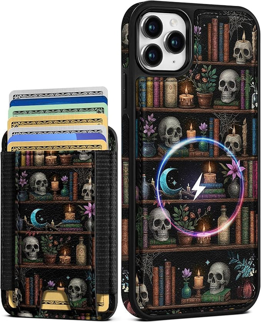Shorogyt for iPhone 11 Pro Case Wallet - Fits 5 Cards, Compatible with Magsafe Detachable Magnetic Credit Card Holder Leather Cardholder Cute Phone Cover Women Girls for Apple 11Pro, Bookshelf