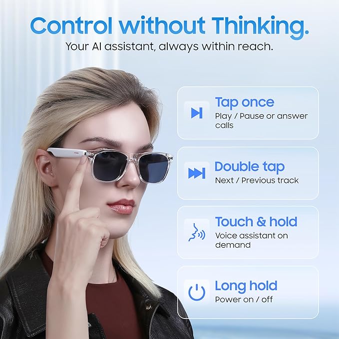 LIMU Gen 5 Smart Glasses - AI Glasses with Real-Time AI Interpreter - Open-Ear Bluetooth Glasses with Speakers for Calls & Music, Touch Control, Voice Assistant, Polycarbonate Build for Women & Men