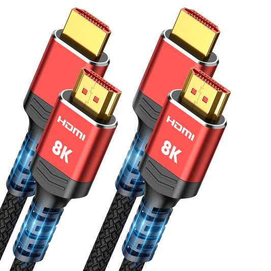 Highwings 8K HDMI 2.1 Cable 2-Pack 6.6FT/2M, 48Gbps Ultra High Speed-Red