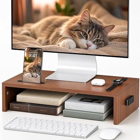 BONTEC Monitor Stand Riser with Cellphone Holder & Cable Management