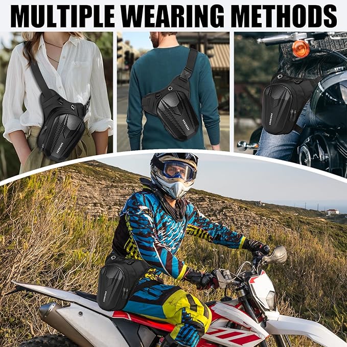 Motorcycle Leg Bag, Thigh Bag For Riding, Drop Leg Pouch For Men & Women–With Removable Straps, Waterproof Fanny Pack, Phone Purse–Travel Hiking Cycling Outdoor Upgraded & Lengthened Leg Strap 8866-1