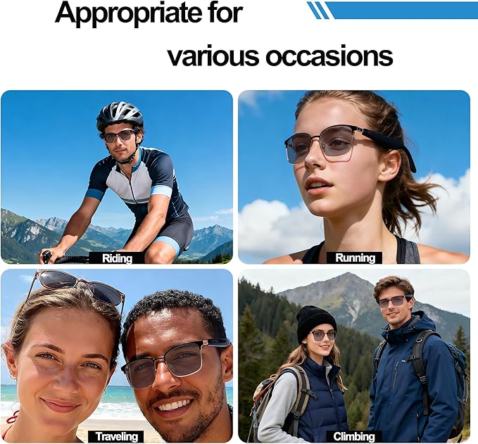 AI Smart Wireless Bluetooth Translation Glasses for Men/Women with Speakers/Bluetooth&140+ Languages Translation Sports/Travel/Drive/Busniess (G6+AI+Color Change Lenses+Silver)