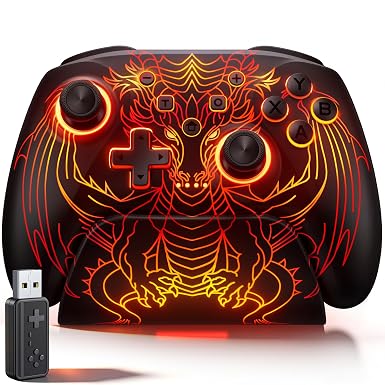 Wireless PC Controller with Hall Effect Joysticks & Triggers,Gaming Controller for PC/Switch 2/Switch/Android/iOS with Charging Dock,1000Hz Polling Rate,1000mAh Battery, RGB Light Modes, Programmable,Turbo, Motion