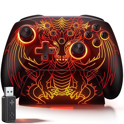 Wireless PC Controller with Hall Effect Joysticks & Triggers,Gaming Controller for PC/Switch 2/Switch/Android/iOS with Charging Dock,1000Hz Polling Rate,1000mAh Battery, RGB Light Modes, Programmable,Turbo, Motion