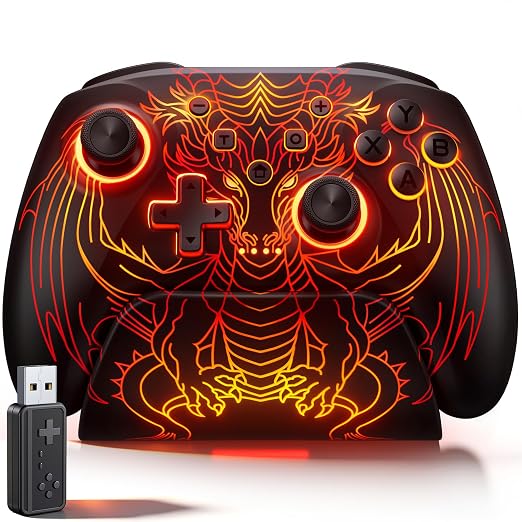 Wireless PC Controller with Hall Effect Joysticks & Triggers,Gaming Controller for PC/Switch 2/Switch/Android/iOS with Charging Dock,1000Hz Polling Rate,1000mAh Battery, RGB Light Modes, Programmable,Turbo, Motion