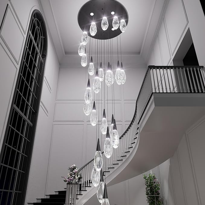 26-Lights Large Chandelier for High Ceiling Black Crystal Pendant Light Fixture Extra Large Chandelier for Staircase Foyer Villa Living Room