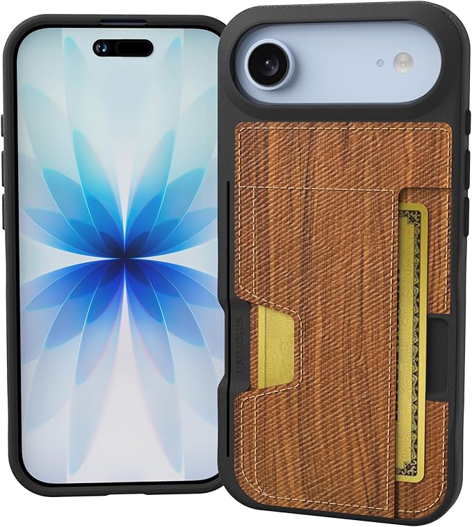 Smartish® iPhone Air Wallet Case - Wallet Slayer Vol. 2 [Slim + Protective] Credit Card Holder w/Kickstand - Drop Tested Hidden Card Slot Cover for Apple iPhone Air - Walnut Woods