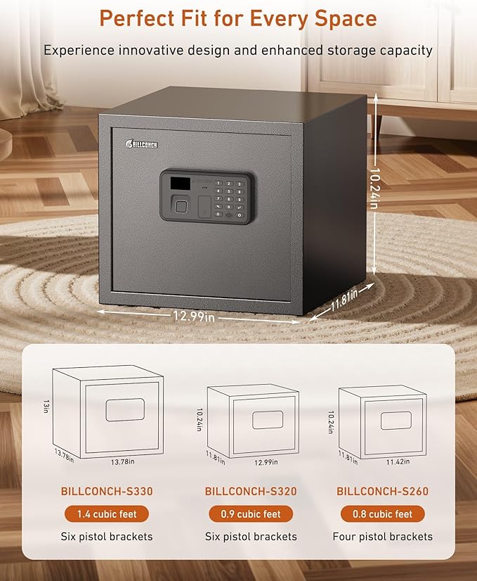 Billconch Smart Gun Safe for Multiple Pistols - Biometric Automatic Lock Safe Box with LCD Display/Voice Guide/Foldable Gun Racks, Quick Access Unlock with Fingerprint/Keypad/Key/App
