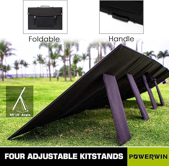 POWERWIN PWS110 100W 20V Foldable Solar Panel with Shingled Design Adjustable Kickstand for Home Camping RV Charging Portable Power Station (2 PCS)